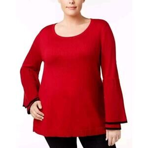Style & Co ~Woman Size 0X~ Dark Red Ruffled-Sleeve Sweater Top.